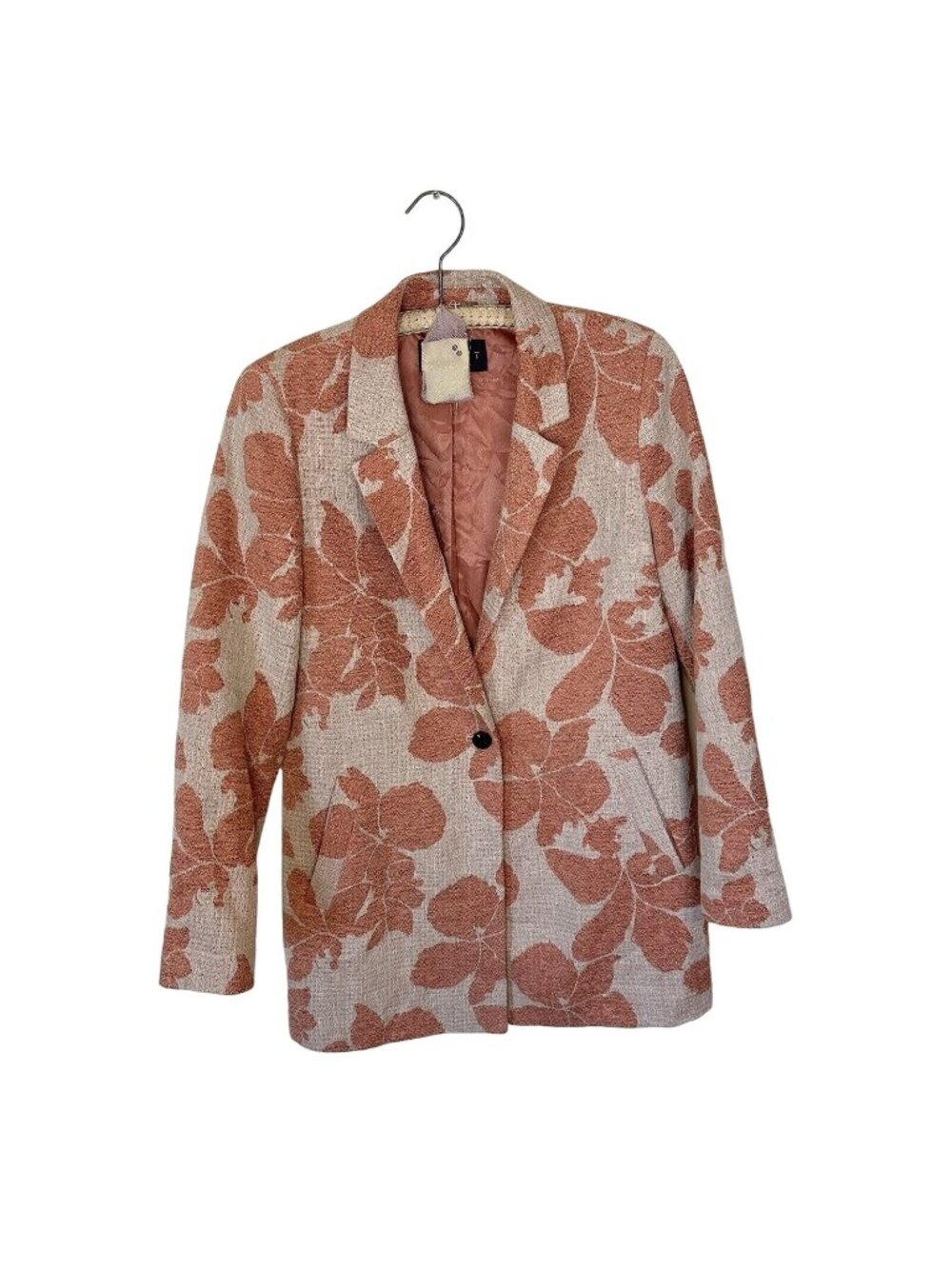 ESPRIT Womens Cream and Rust Hibiscus Pattern Blazer Size Small Button Pockets